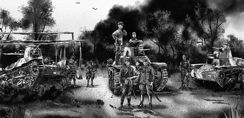 tank soldier Japanese Black and white Painting, japan army HD wallpaper