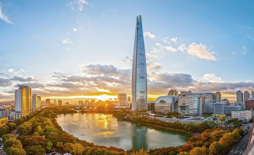 Machen Sie eine große Tour durch die sich beschleunigende Architektur von Seoul, Lotte Hotel HD-Hintergrundbild