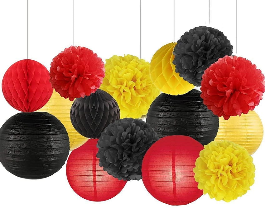 Yellow Black Red Party Decor Kit Tissue Paper Pom Poms Flower Paper Lantern Paper Honeycomb Balls Party Hanging Decoration Favor for First 1st Birtay Girl Princess Ballerina Theme Decorations Kit: Arts HD wallpaper