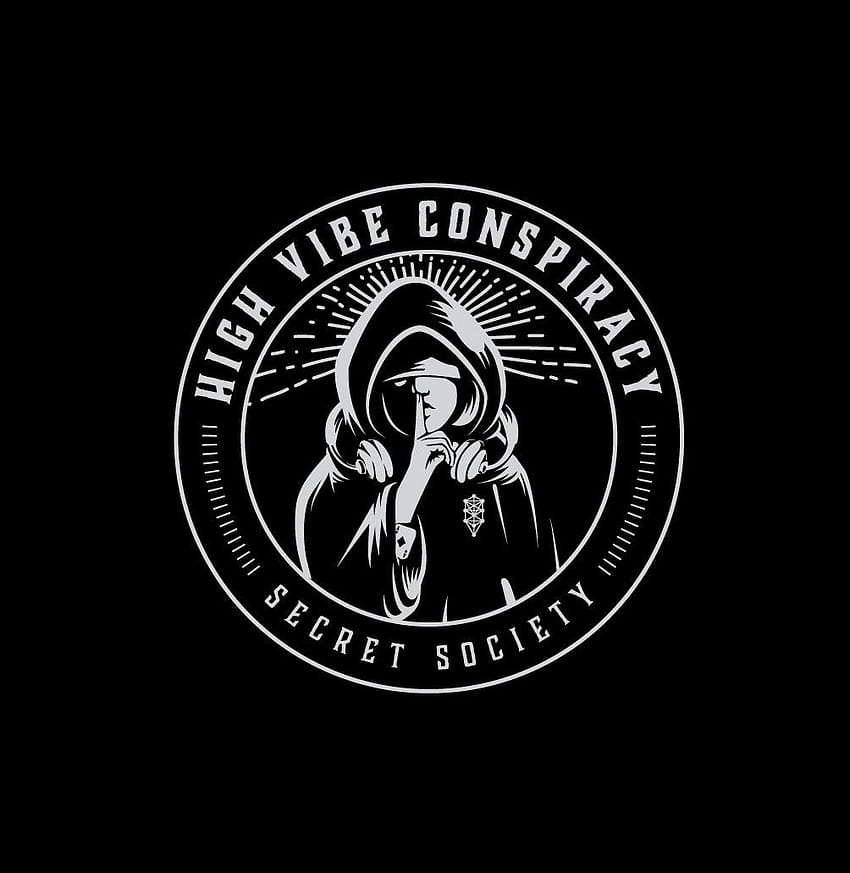 High Vibe Conspiracy için austin minded tarafından gizli toplum logo tasarımı. Karanlık bir monogram kör, kukuletalı bir figürü gösteriyor… HD telefon duvar kağıdı