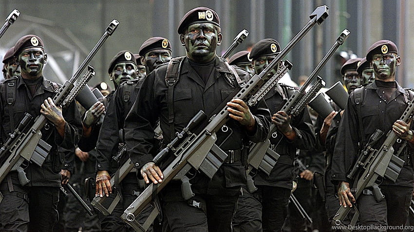 Esercito Militari Soldati Cecchini Forze speciali Trucco Berretto nero Sfondo HD