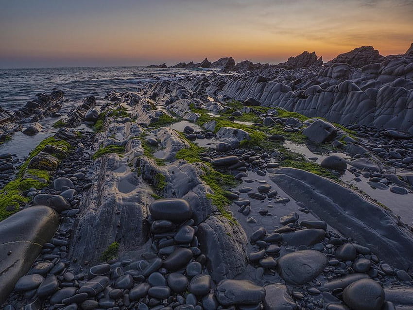 when the light touches your soul, hartland quay rocks HD wallpaper