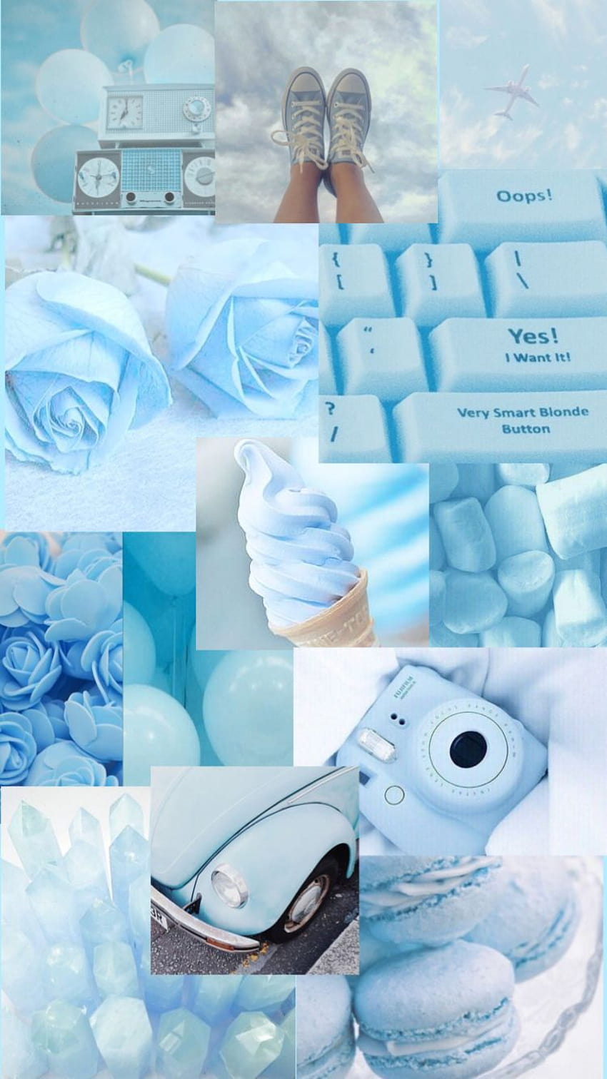 Kolase biru pastel, estetika kolase biru wallpaper ponsel HD
