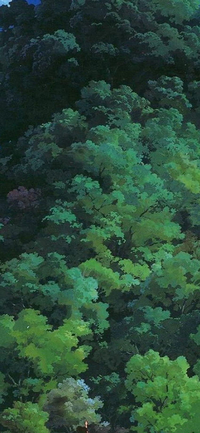 Studio Ghibli Tree Green Art Illustration Love Anime iPhone, естетична аниме дъждовна гора HD тапет за телефон