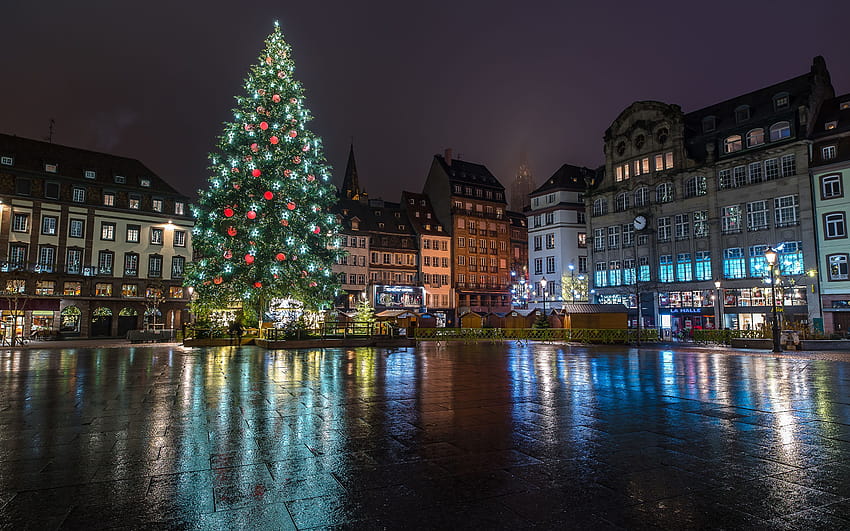 Страсбург Франция Коледа Градски площад Нова година 2880x1800 HD тапет