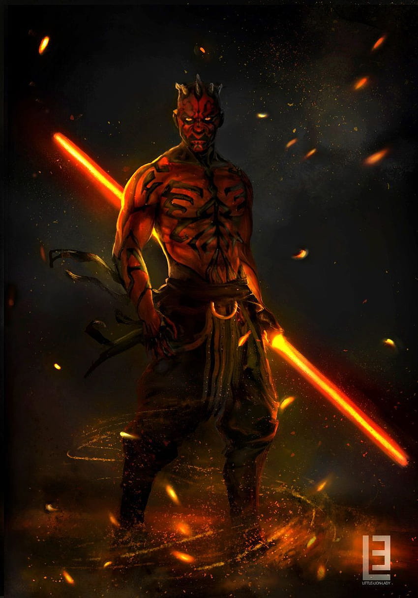 Darth Maul by Maryna Babych, double bladed lightsaber HD phone wallpaper