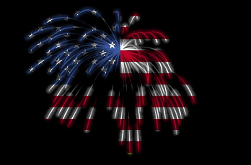 Selamat tanggal 4 Juli! Bendera Amerika di Kembang Api, 4 Juli Wallpaper HD