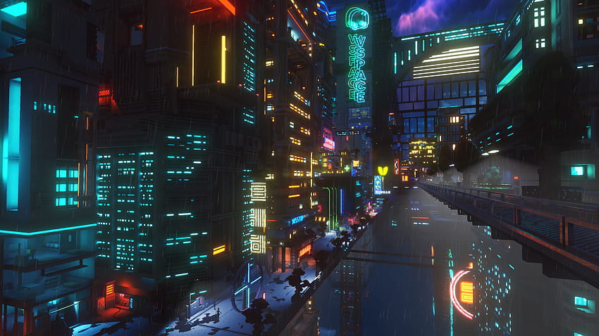 Cyber ​​Futuristic City Аниме Post Apocalypse Cloudpunk, аниме cyberpunk street HD тапет