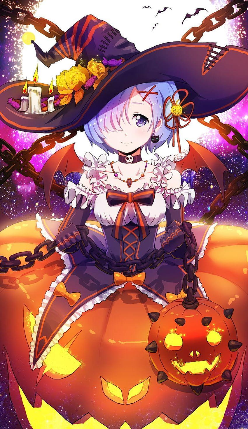 Premium AI Image | Cute witch girl on halloween night anime art for mobile  wallpaper