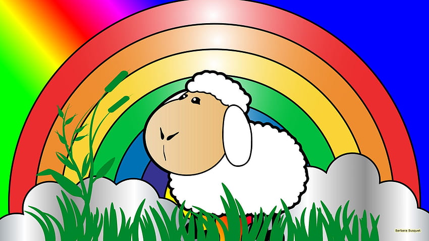Sheep and rainbow, rainbow sheep HD wallpaper