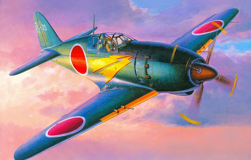 il cielo, la figura, l'arte, Mitsubishi, l'aereo, La seconda guerra mondiale, giapponese, combattente, mitsubishi j2m Sfondo HD