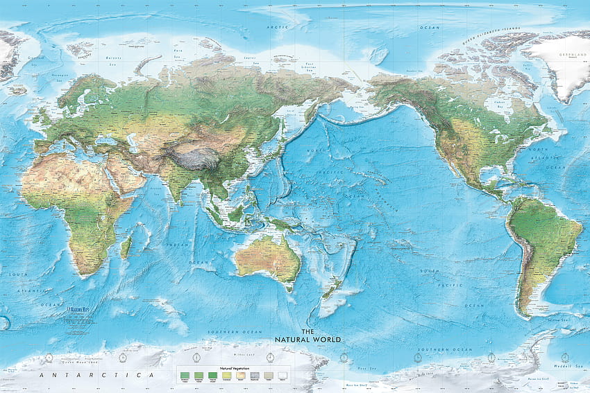 Mural del mapa físico del mundo natural, mapa físico del fondo de pantalla