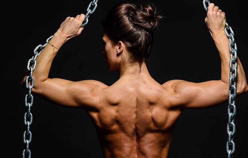 Frau, Muskel, Rücken, Fitness, Ketten, Bodybuilder, Bodybuilding für Frauen im Fitnessstudio HD-Hintergrundbild