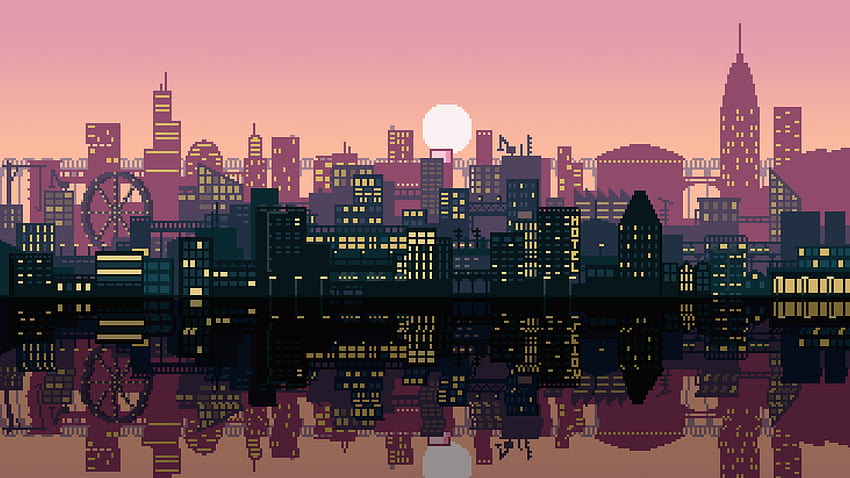 Pixel Art City [2560x1440][oc], 8 bit city HD wallpaper