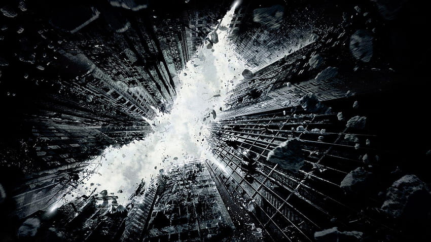 The Dark Knight Rises Buildings Collapsing, the dark knight rises logo HD wallpaper