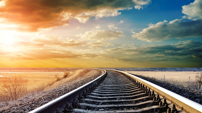 Endless Train Tracks In The Prairie HD wallpaper