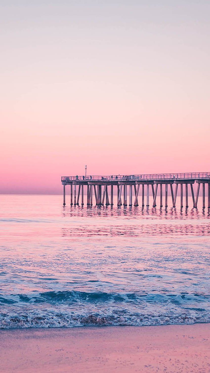 로즈 골드 아이폰 Xr 귀엽고 미학적인 핑크색 구름과 바다 HD 전화 배경 화면