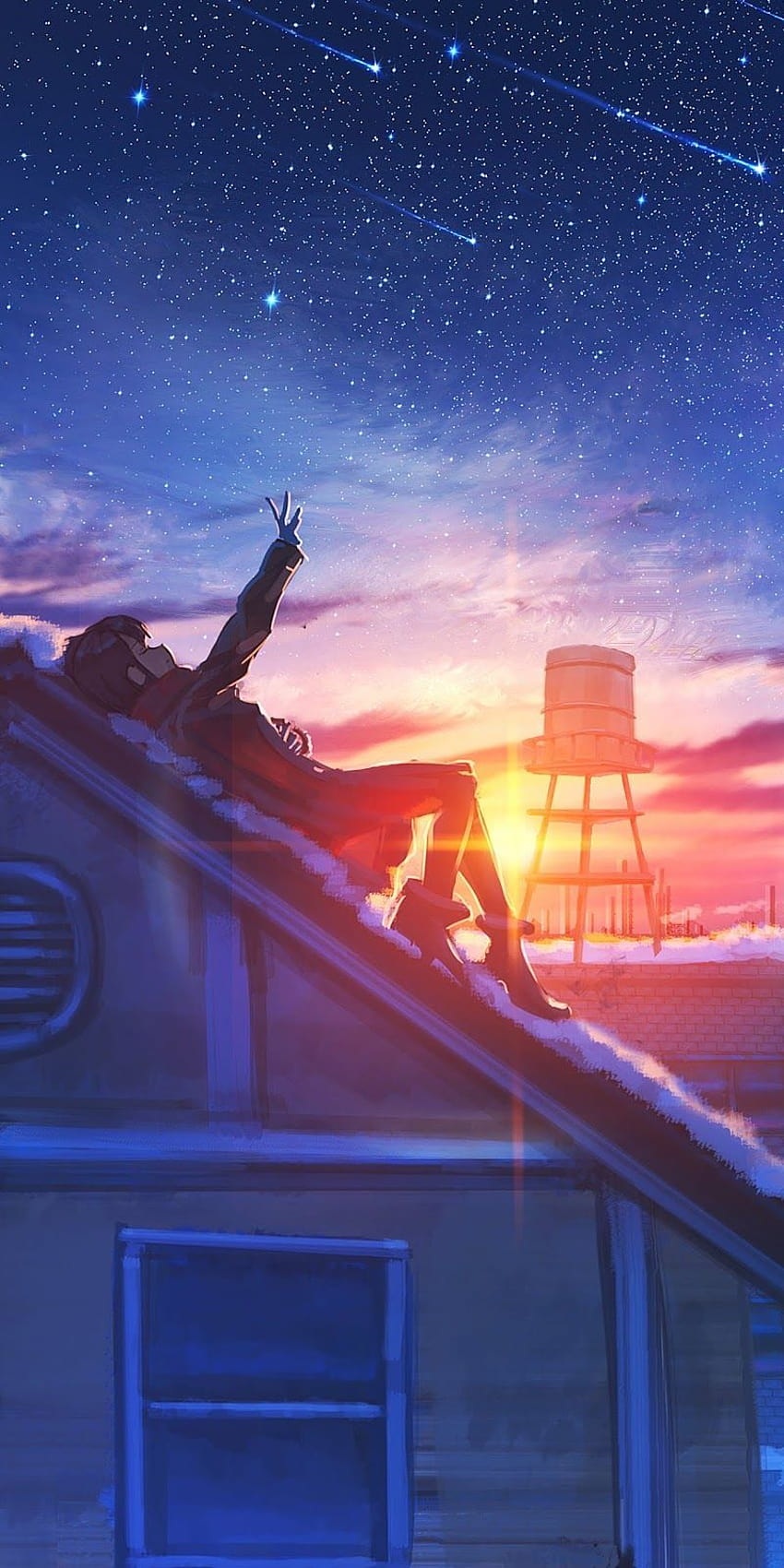 Oglądanie zachodu słońca w 2020 roku, kosmiczna estetyka anime Tapeta na telefon HD