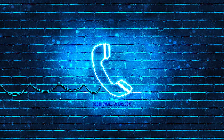 Telefon-Neonsymbol, blauer Hintergrund, Neonsymbole, Telefon, kreativ, Neonsymbole, Telefonschild, Kommunikationszeichen, Telefonsymbol, Kommunikationssymbole mit einer Auflösung von 3840 x 2400. Hohe Qualität HD-Hintergrundbild