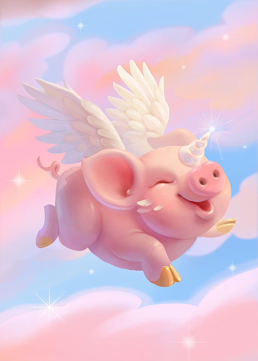 Kunst der fliegenden Schweine, Illustration des Schweins, Zeichnung des fliegenden Schweins HD-Handy-Hintergrundbild