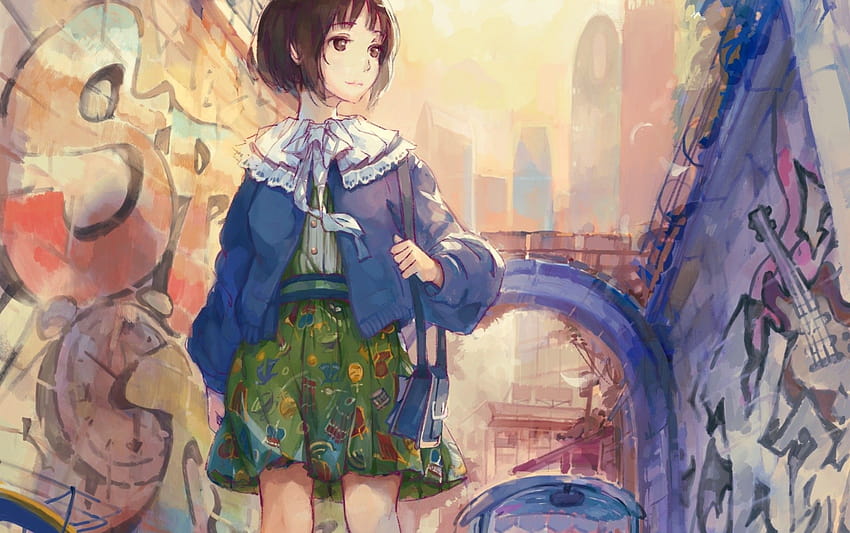 1920x1203 Anime Girl, Street, Slice Of Life, Skyscrapers HD wallpaper