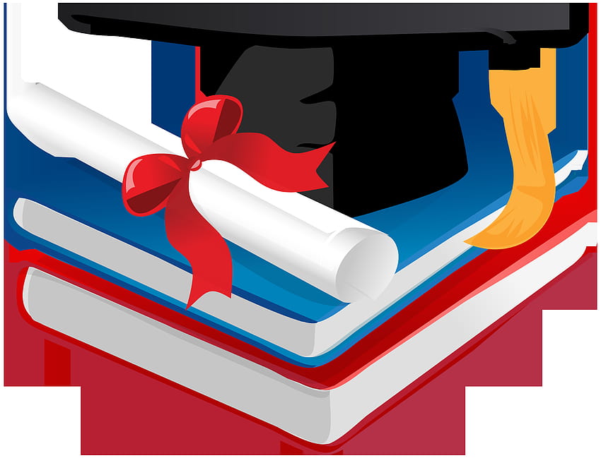 卒業の帽子の本と卒業証書の PNG クリップ アート 高画質の壁紙
