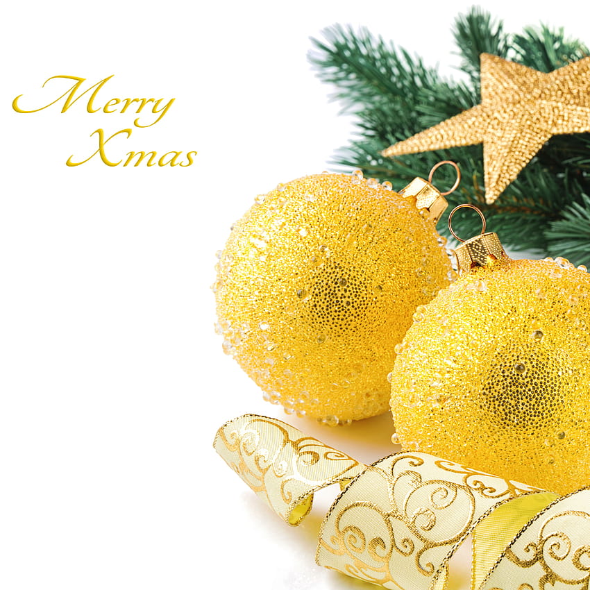Snowy Christmas Backgrounds with Yellow Christmas Balls, yellow xmas HD phone wallpaper