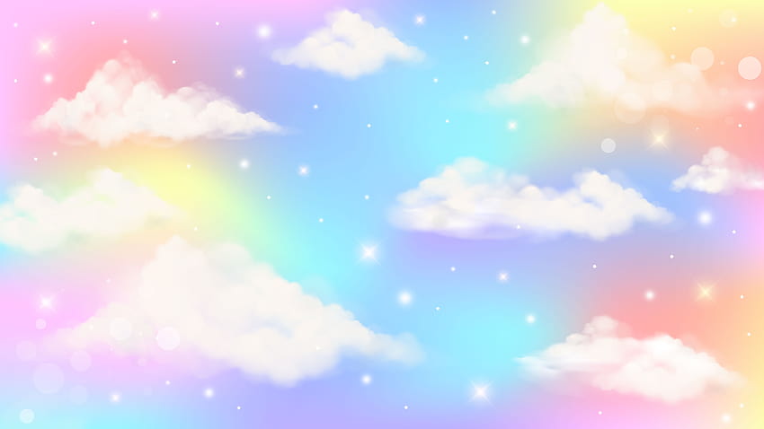 Sfondi di unicorno arcobaleno fantasy olografico con nuvole. Cielo color pastello. Paesaggio magico, modello favoloso astratto. Caramelle carine. Vettore. 4708353 Arte vettoriale a Vecteezy Sfondo HD