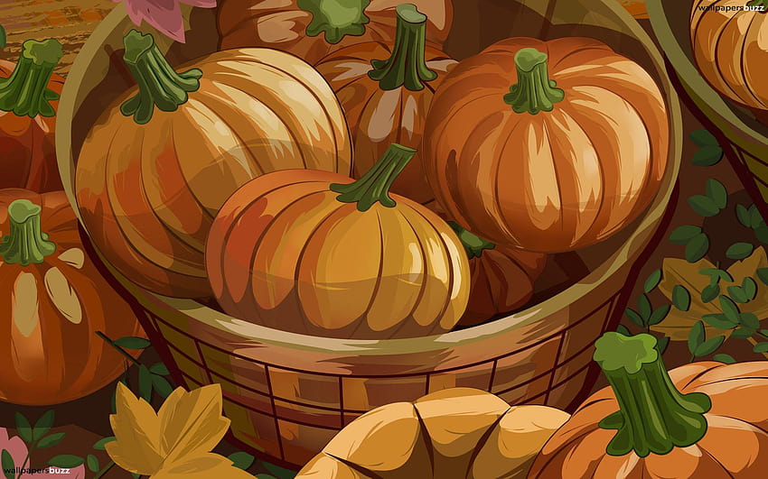 Basket of Pumpkins, pumpkins and basket HD wallpaper