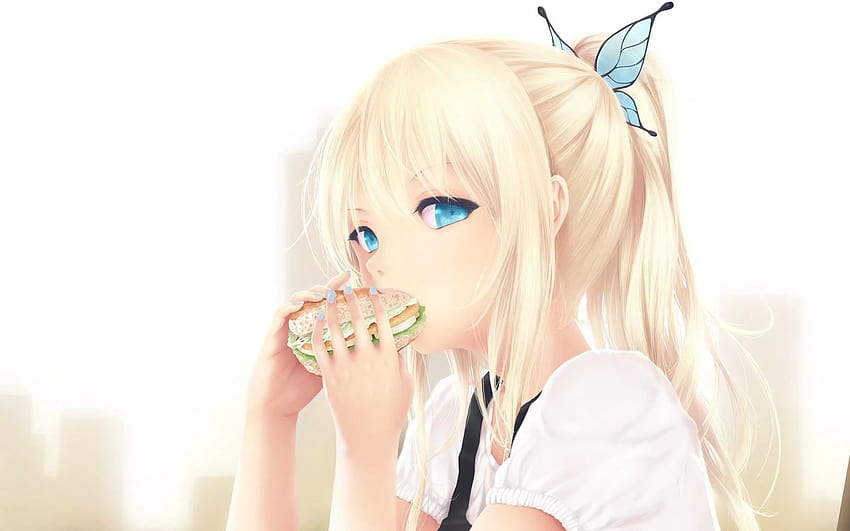 Kashiwazaki Sena, Girl, Anime, Face, Sandwich, blonde anime girl HD wallpaper