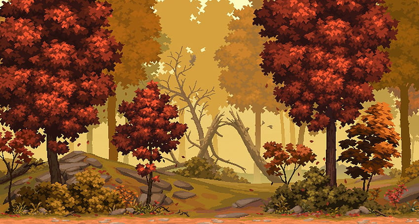 Bosque, arte de píxeles de otoño fondo de pantalla