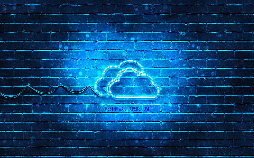Неонова икона на облаци, син фон, неонови символи, облаци, креативни, неонови икони, знак на облаци, компютърни знаци, икона на облаци, компютърни икони с резолюция 3840x2400. Високо качество, неонови облаци HD тапет