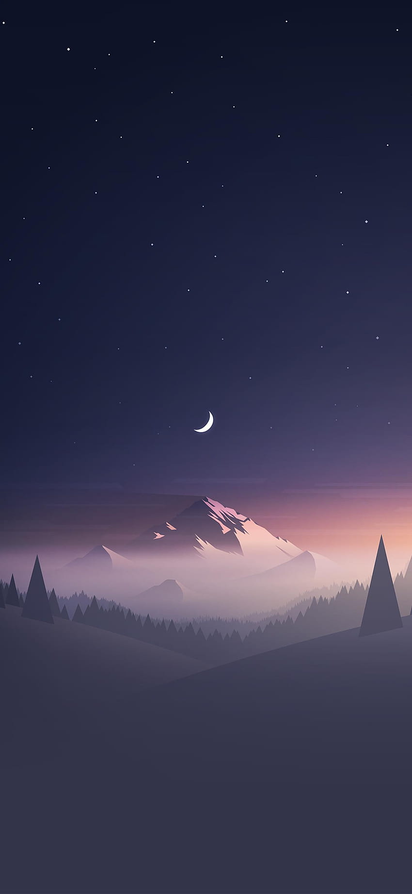 Estrelas e lua Winter Mountain Landscape, paisagem telefone Papel de parede de celular HD