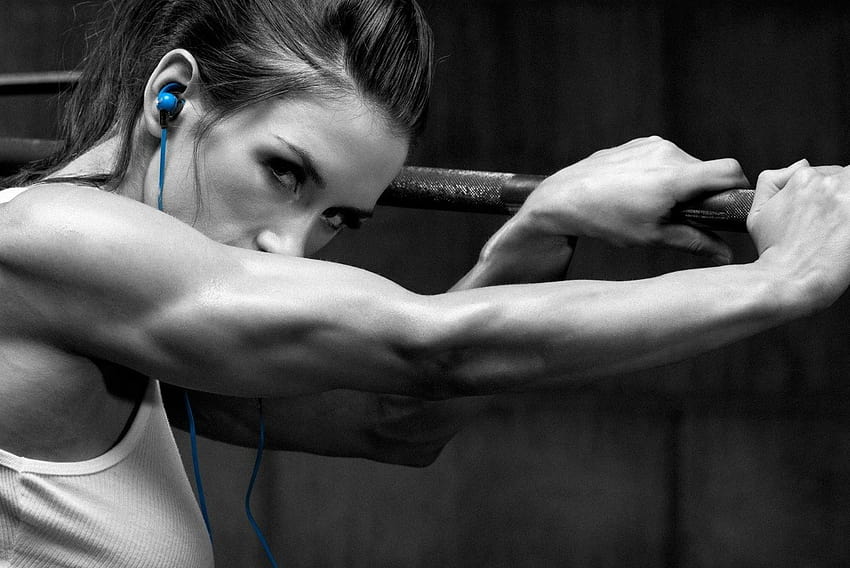 Полин Нордин, фитнес модел, щанга, сини / и мобилни фонове HD тапет