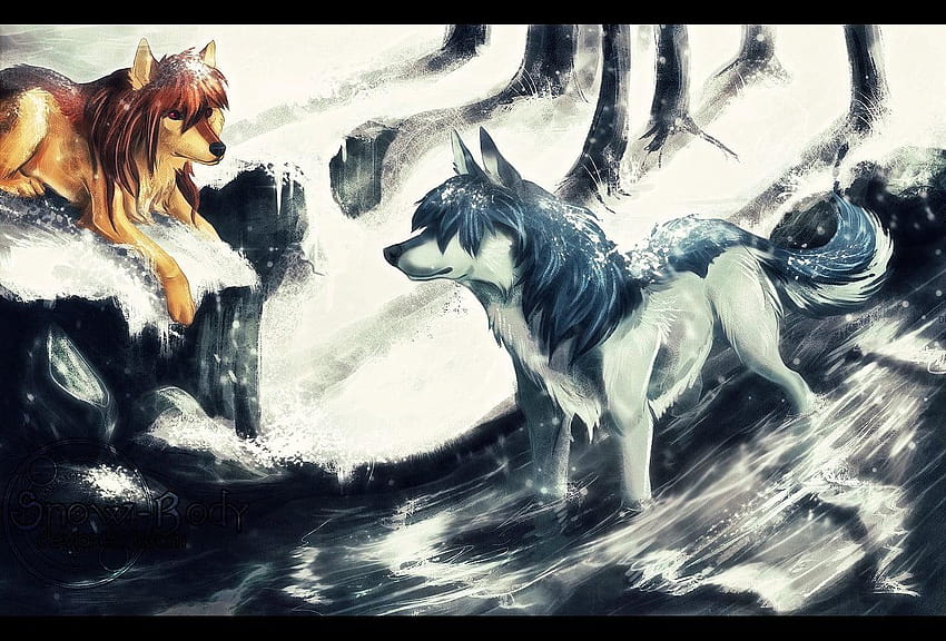 Two fox , Wolf Children, wolf, anime, anime wolf boys HD wallpaper