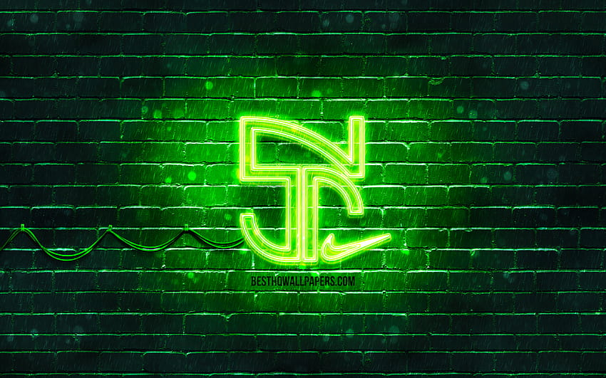 Logo hijau Neymar Jr, logo baru Neymar, brickwall hijau, Neymar Jr, fan art, logo Neymar Jr, bintang sepak bola, logo neon Neymar Jr, Neymar da Silva Santos Junior Wallpaper HD