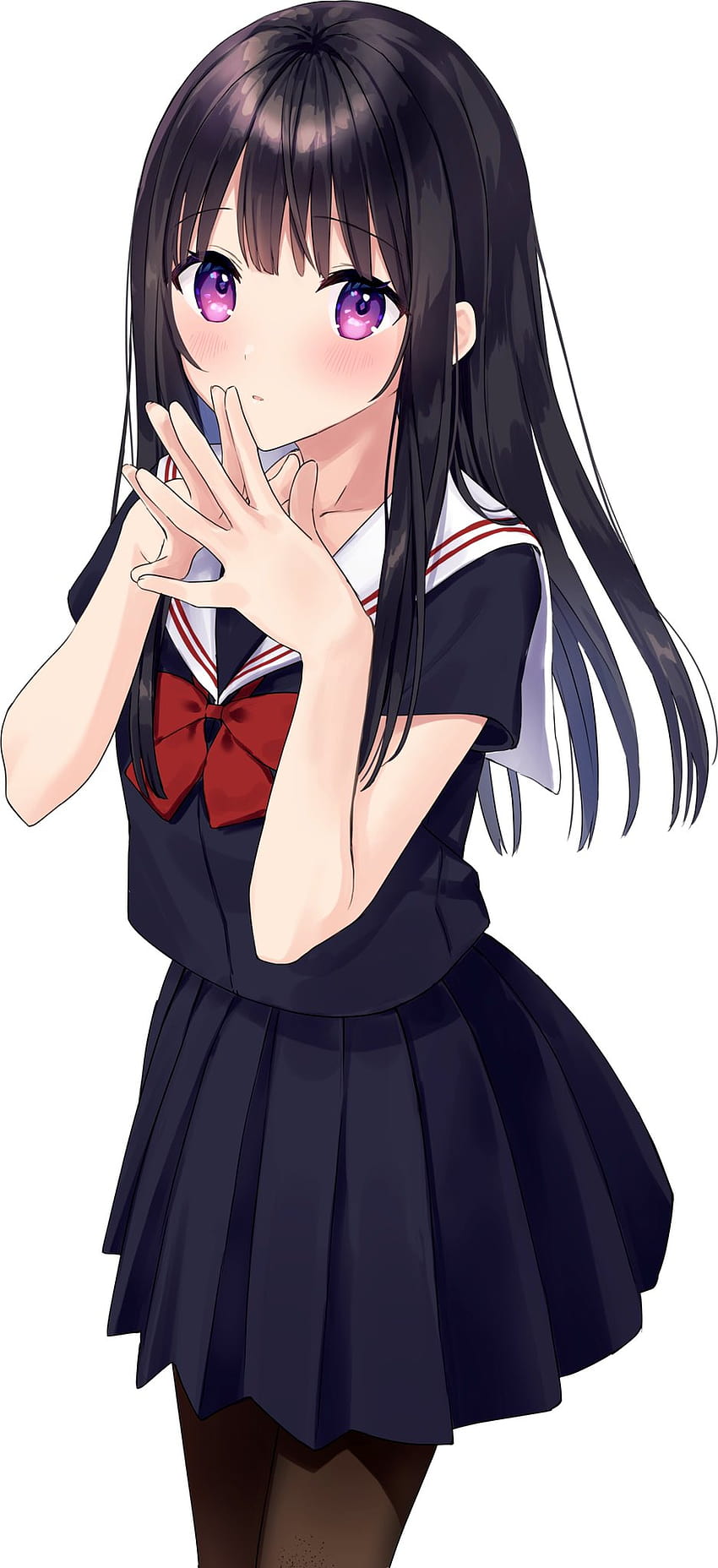 Anime Anime Girls Sztuka cyfrowa Grafika 2D Portret Wyświetl pionowe Rimo Czarne włosy Fioletowe oczy Rumieniec, rumieniąca się dziewczyna anime Tapeta na telefon HD