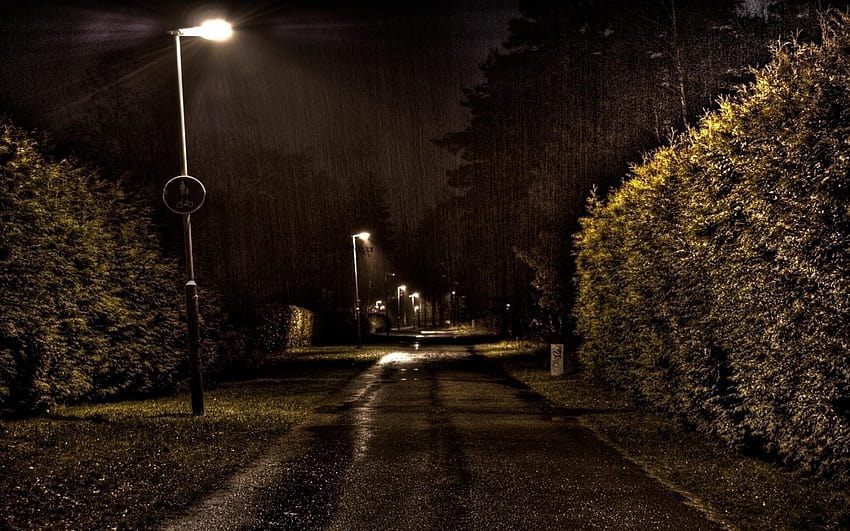 Ścieżki nocne deszcz drogi latarnie uliczne, deszcz w nocy Tapeta HD