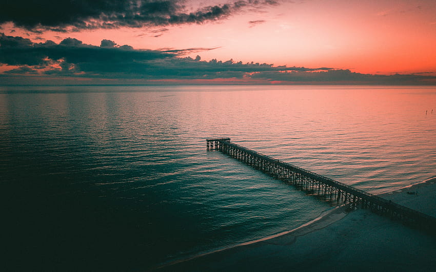3840x2400 pier, dock, sea, dusk, shore, pier dock at sunset HD wallpaper