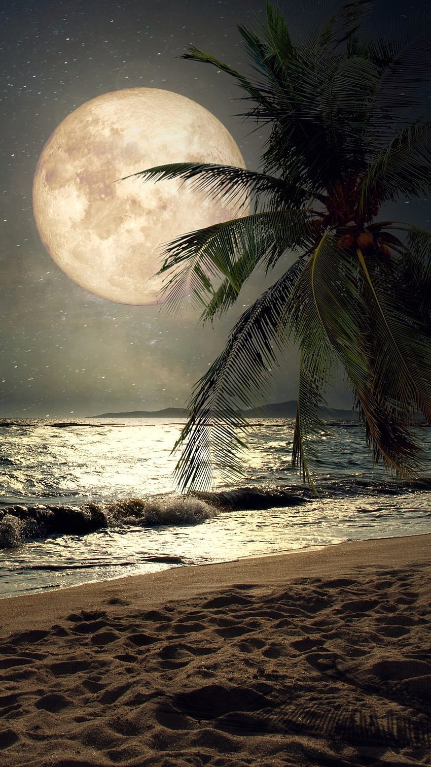 Lovely beach night, night full screen HD phone wallpaper