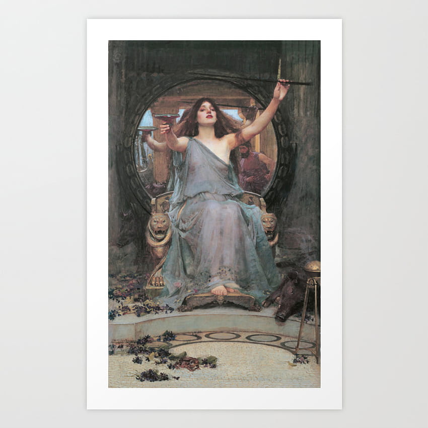 Цирцея предлага чашата на Одисей, Джон Уилям Уотърхаус Художествен печат от Historia Fine Art Gallery HD тапет за телефон