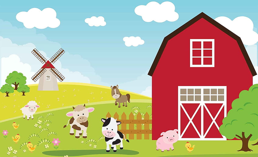 Animali da fattoria, fattoria dei cartoni animati Sfondo HD