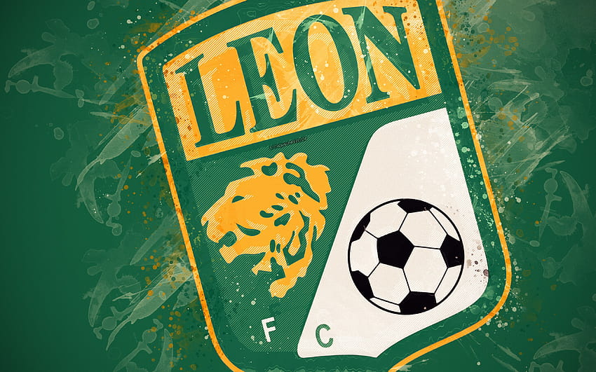 Club Leon, sztuka malowania, kreatywna, meksykańska drużyna piłkarska, Liga MX, logo, godło, zielone tło, styl grunge, Leon, Meksyk, piłka nożna o rozdzielczości 3840x2400. Wysoka jakość Tapeta HD