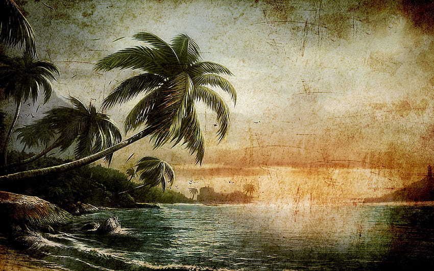 : sunlight, painting, video games, reflection, morning, jungle, Dead Island, tree, 1920x1200 px, computer , arecales 1920x1200, island painting HD wallpaper