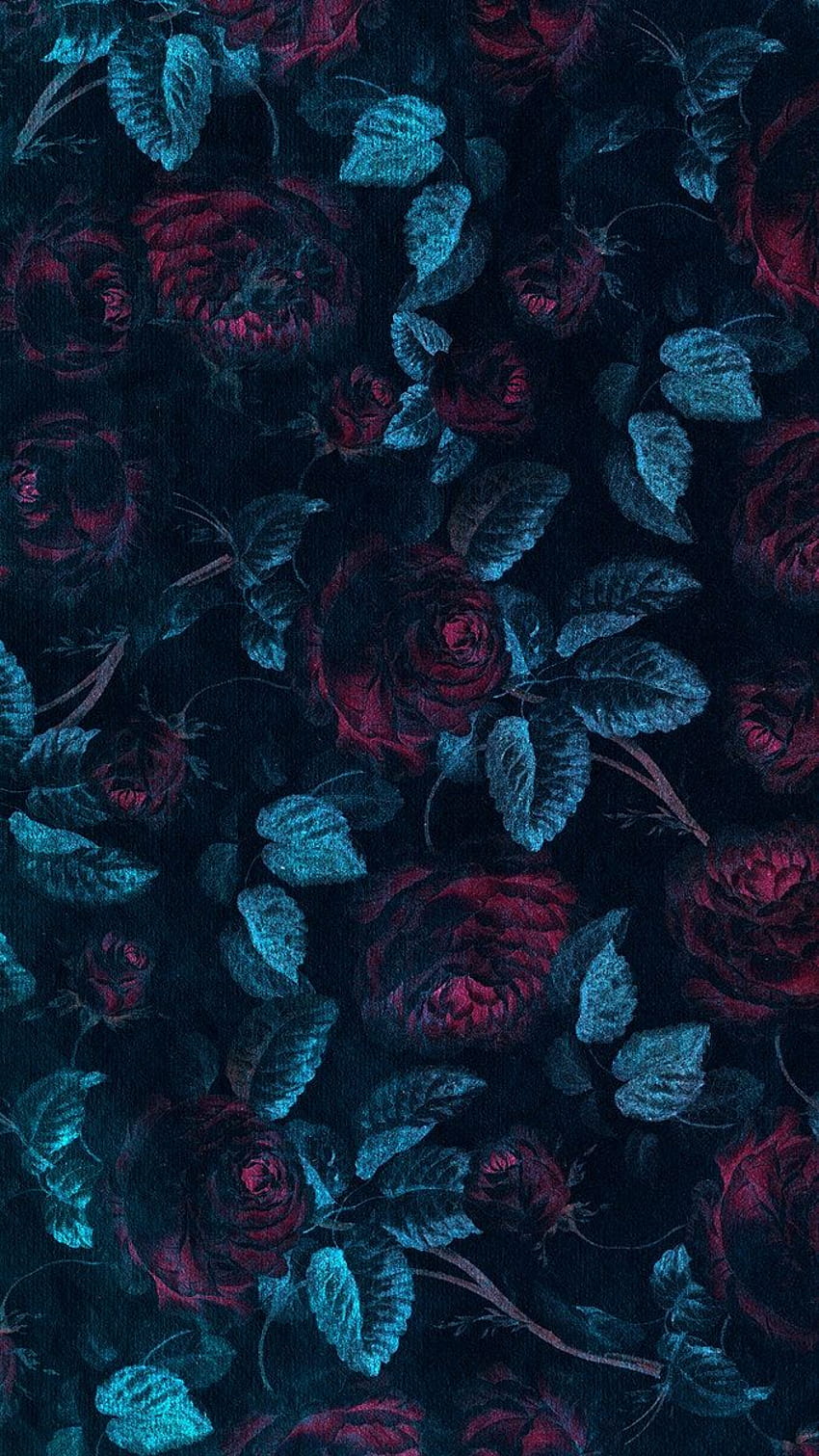 Flor de rosa vermelha escura vintage com recursos de design de fundos de padrão de folha azul, rosa azul e vermelha Papel de parede de celular HD