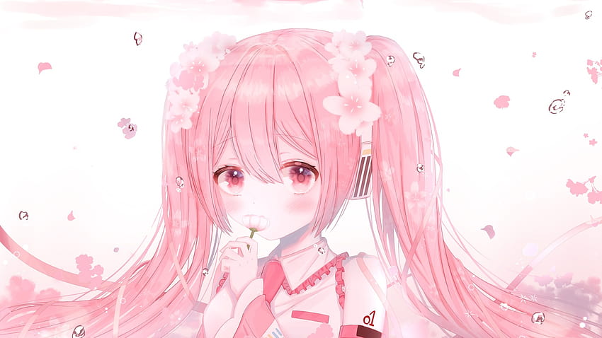 24 Chica anime de pelo rosa, anime de pc rosa fondo de pantalla