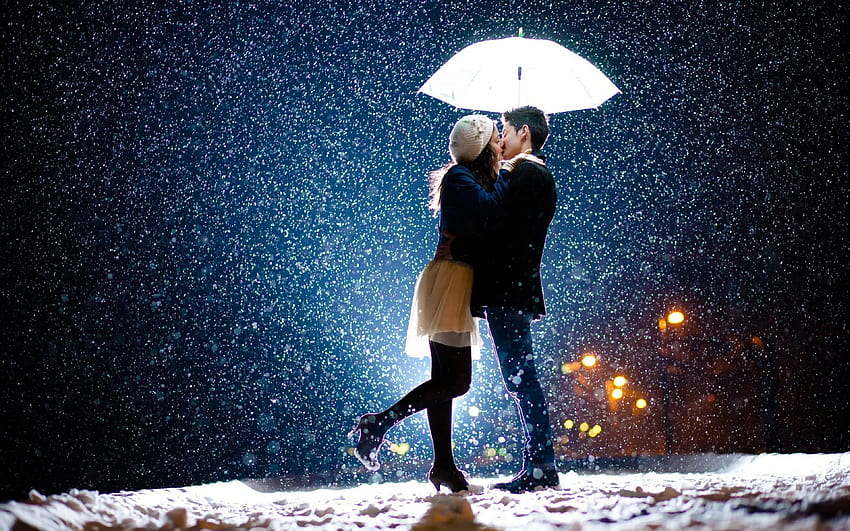 Couple Kiss In Snow, Love, people kissing HD wallpaper