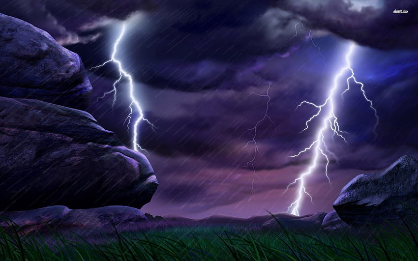 애니메이션 밤하늘 배경, 번개 폭풍 야자 하늘 HD 월페이퍼