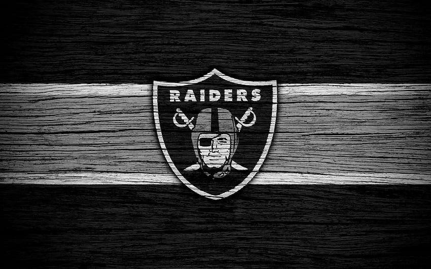 Oakland Raiders, NFL, American Conference, drewniana tekstura, futbol amerykański, logo, godło, Auckland, Kalifornia, USA, National Football League o rozdzielczości 3840x2400. Wysoka jakość, raiders nfl Tapeta HD