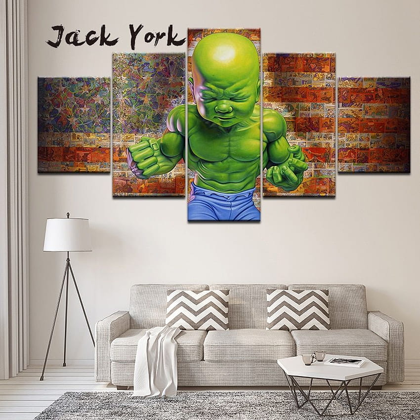 Kanvas Lukisan Ron Bahasa Inggris & Bayinya Hulk Anak 5 Potongan Dinding Seni Lukisan Modular Cetak Poster Dekorasi Rumah wallpaper ponsel HD